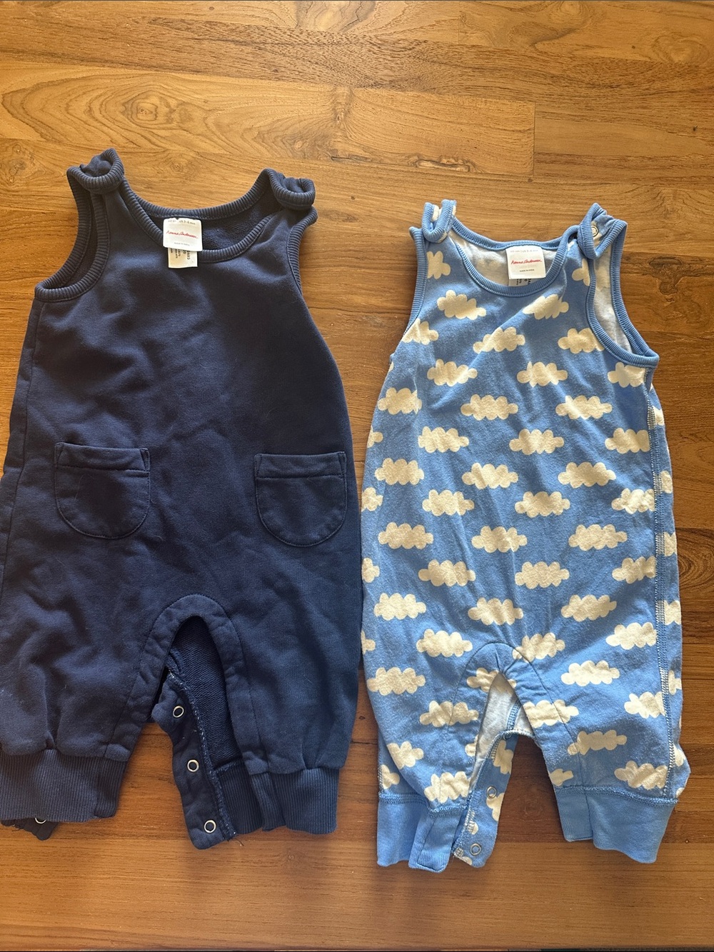 Hanna Andersson Navy & Light Blue Cloud Sleeveless Soft Overall Bundle